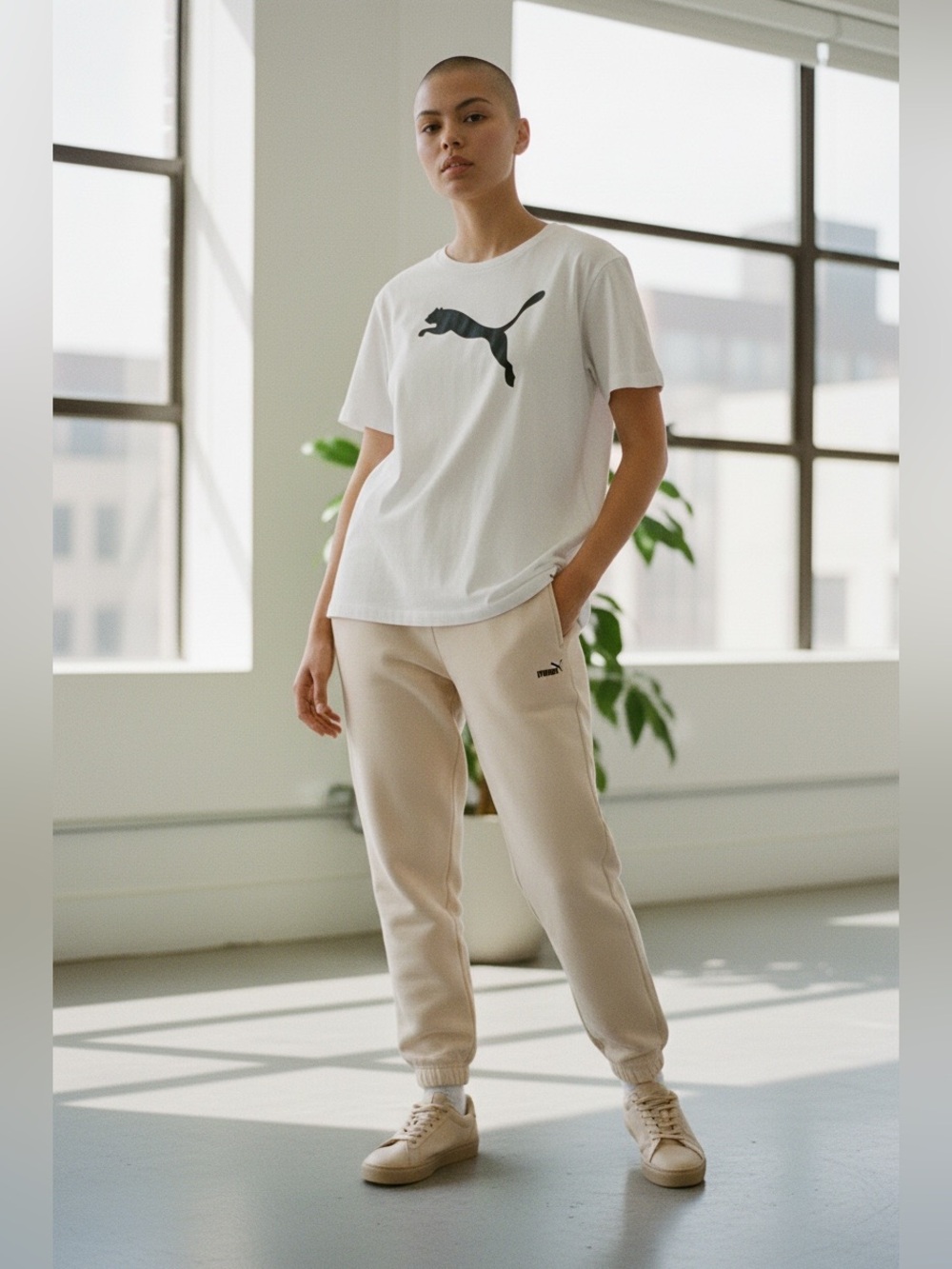 Puma White Short Sleeve Tee with Black Logo